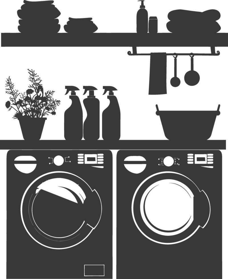 Silhouette loundry at home equipment black color only vector