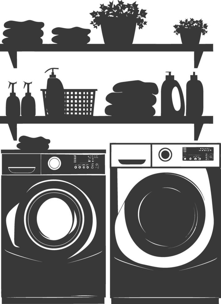 Silhouette loundry at home equipment black color only vector