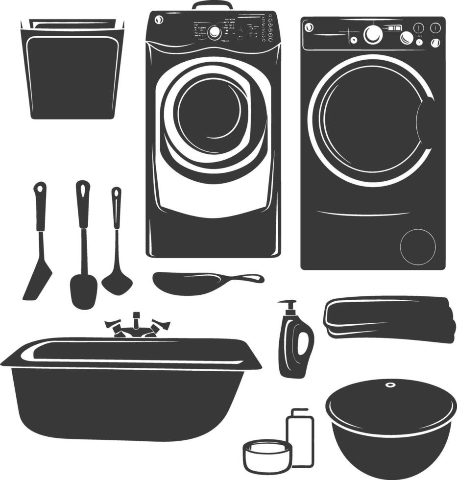 Silhouette loundry at home equipment black color only vector