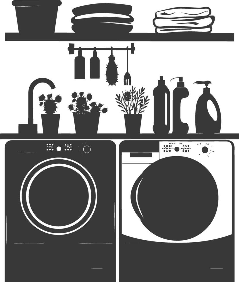 Silhouette loundry at home equipment black color only vector
