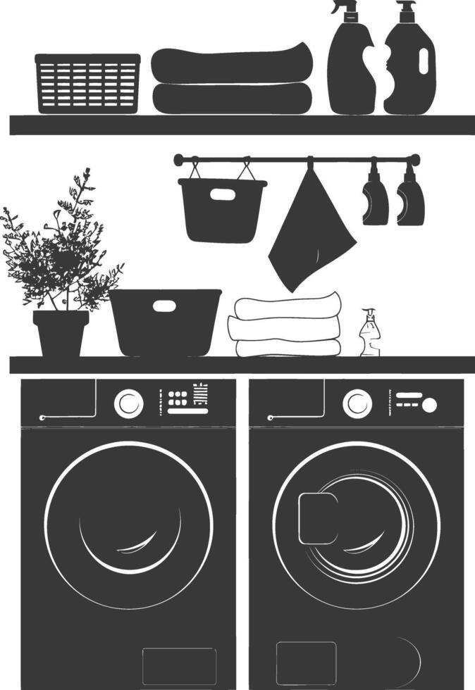 Silhouette loundry at home equipment black color only vector