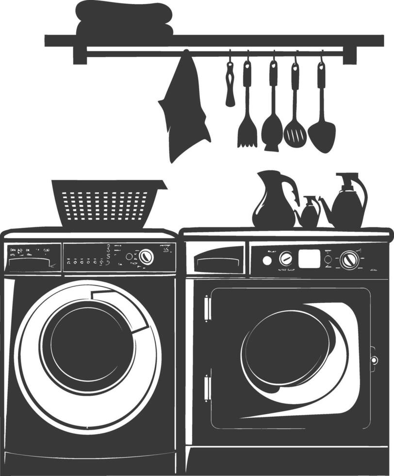 Silhouette loundry at home equipment black color only vector
