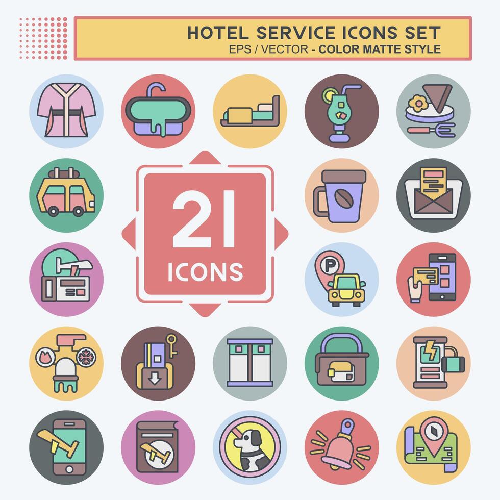 icono conjunto hotel servicio. relacionado a fiesta símbolo. color compañero estilo. sencillo diseño ilustración vector