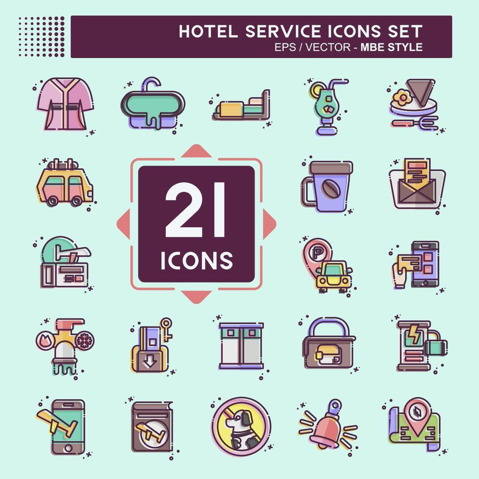 icono conjunto hotel servicio. relacionado a fiesta símbolo. mbe estilo. sencillo diseño ilustración vector