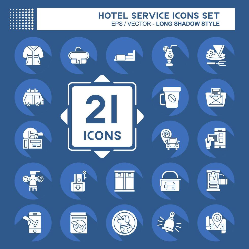 icono conjunto hotel servicio. relacionado a fiesta símbolo. largo sombra estilo. sencillo diseño ilustración vector