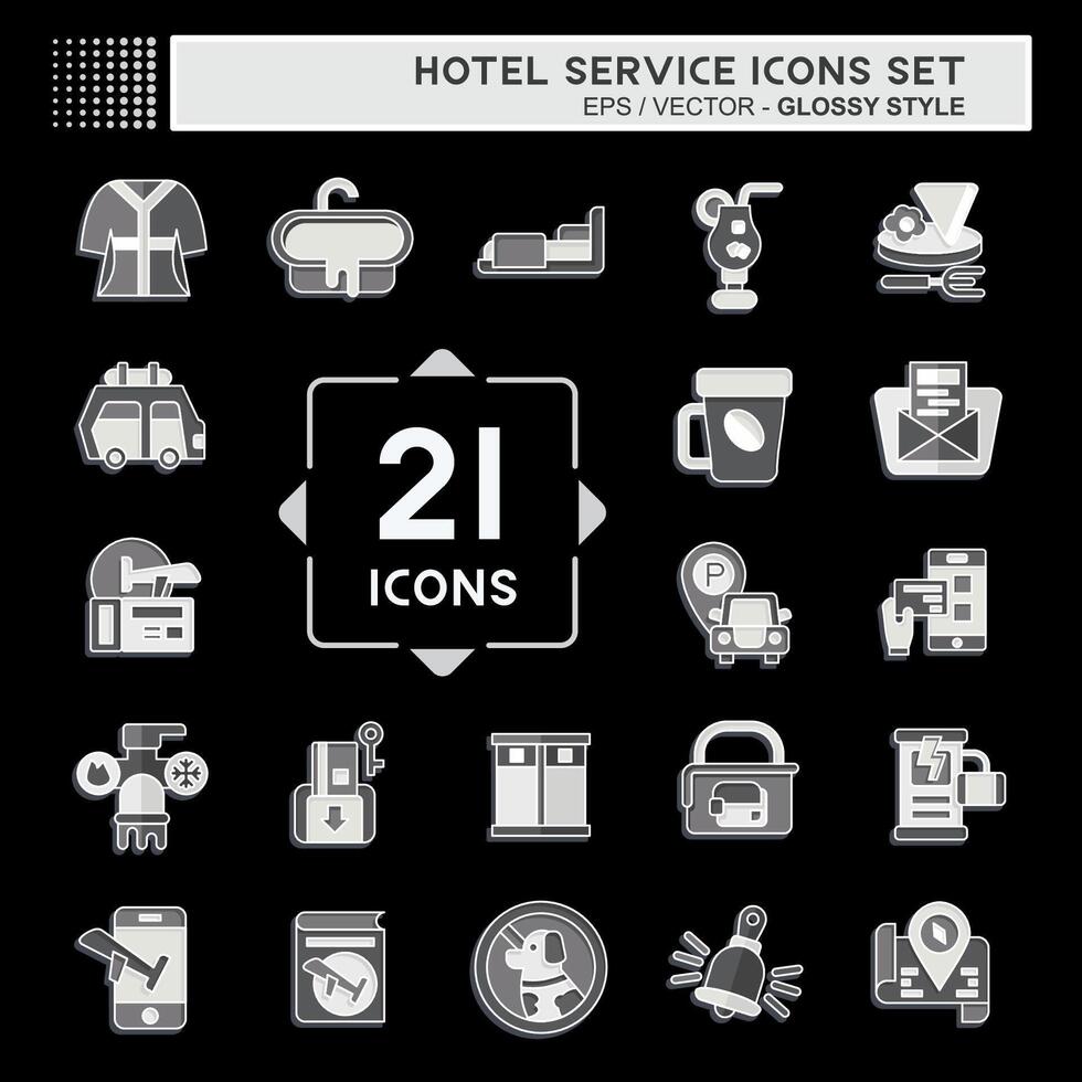 icono conjunto hotel servicio. relacionado a fiesta símbolo. lustroso estilo. sencillo diseño ilustración vector