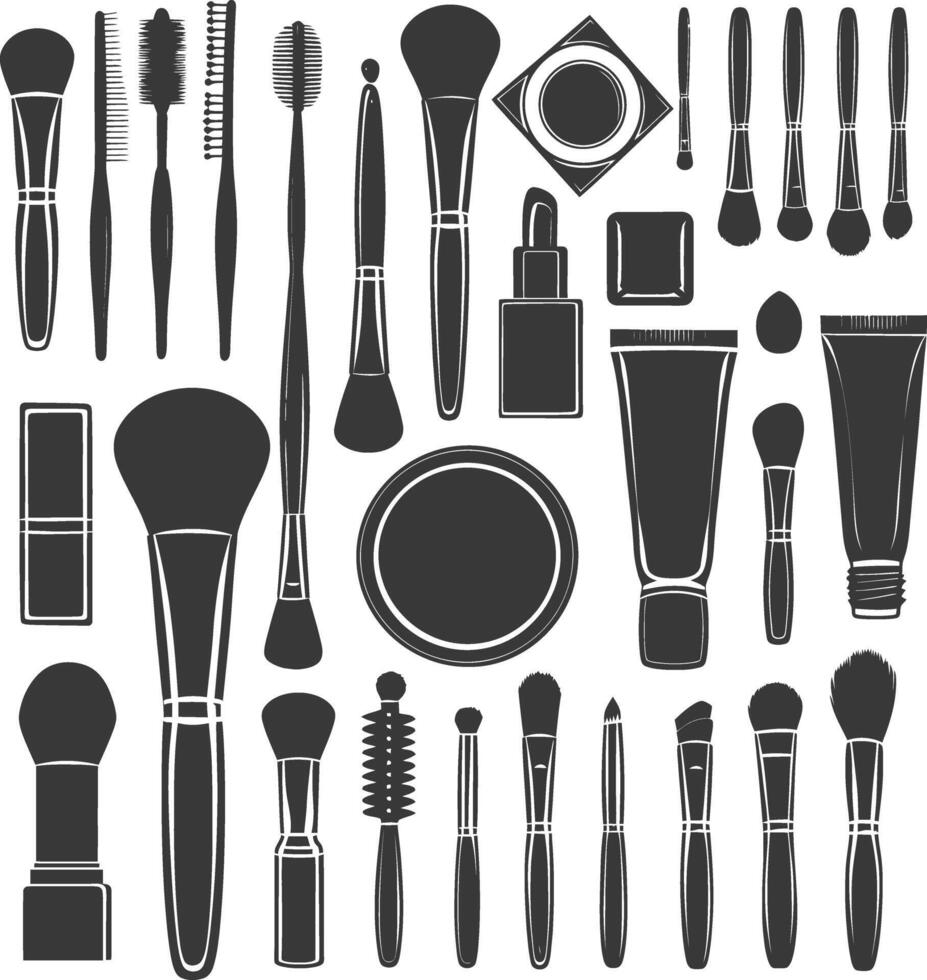 Silhouette makeup tool and equipment black color only vector