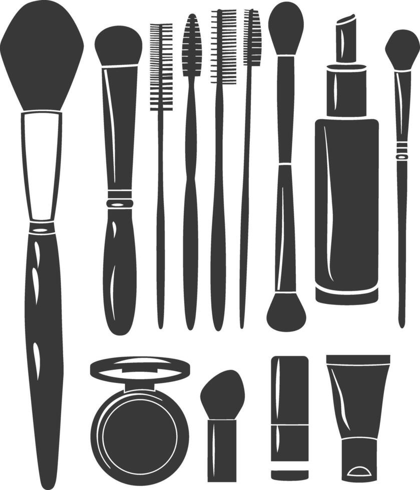 Silhouette makeup tool and equipment black color only vector