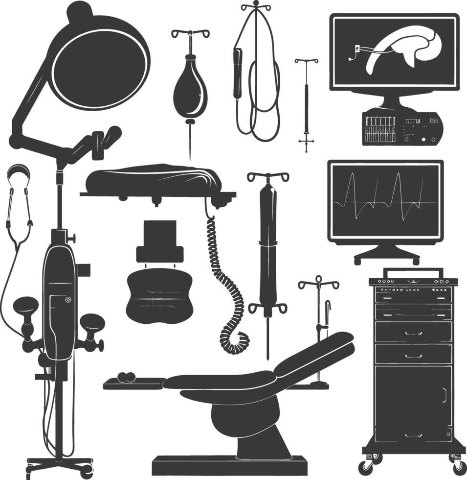 silueta médico equipo negro color solamente vector