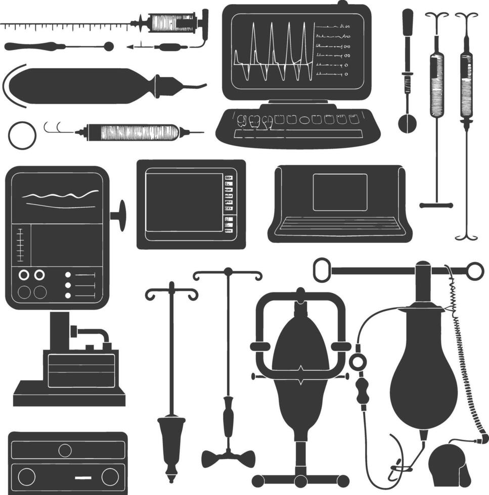 silueta médico equipo negro color solamente vector