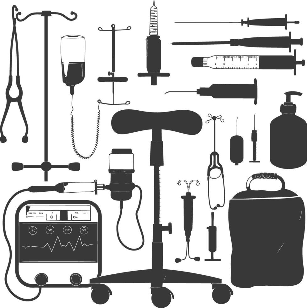Silhouette medical equipment black color only vector