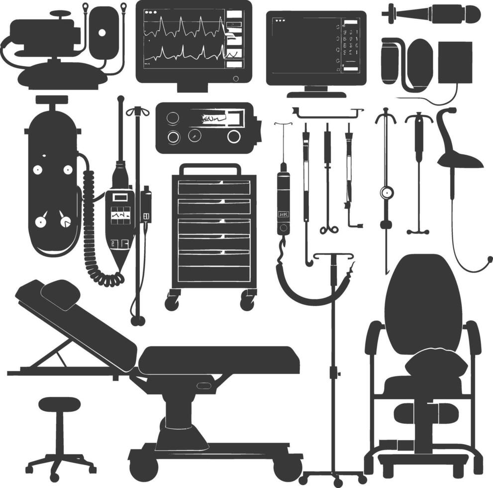 Silhouette medical equipment black color only vector