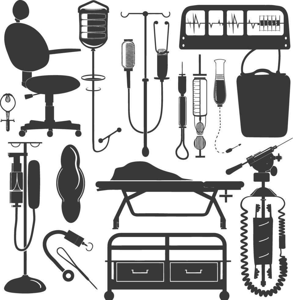 Silhouette medical equipment black color only vector