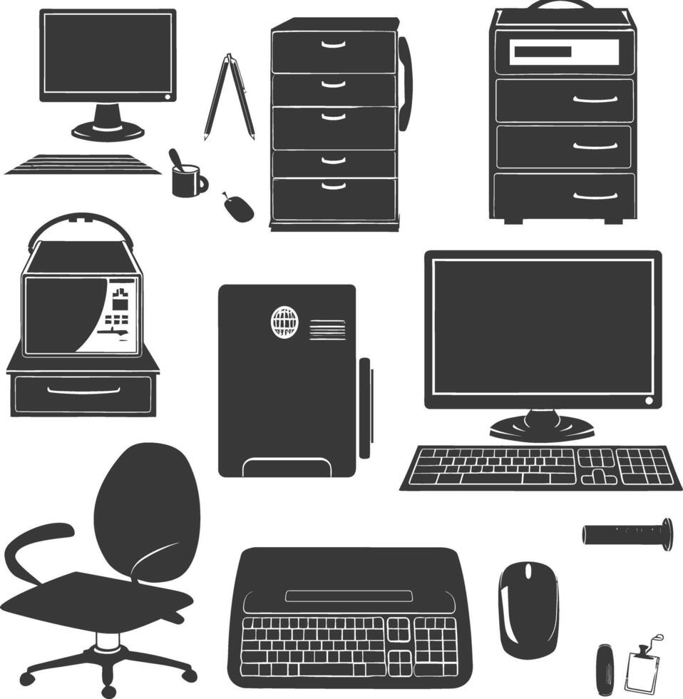 Silhouette office equipment black color only vector