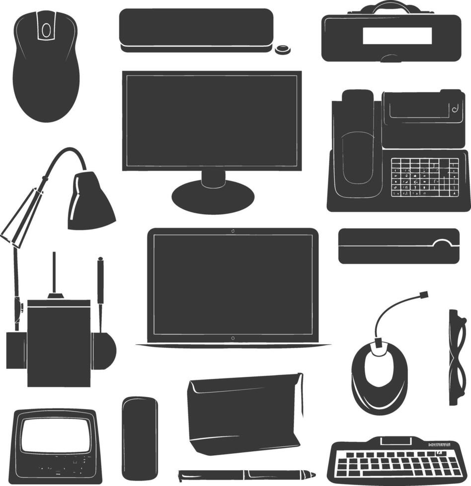 Silhouette office equipment black color only vector