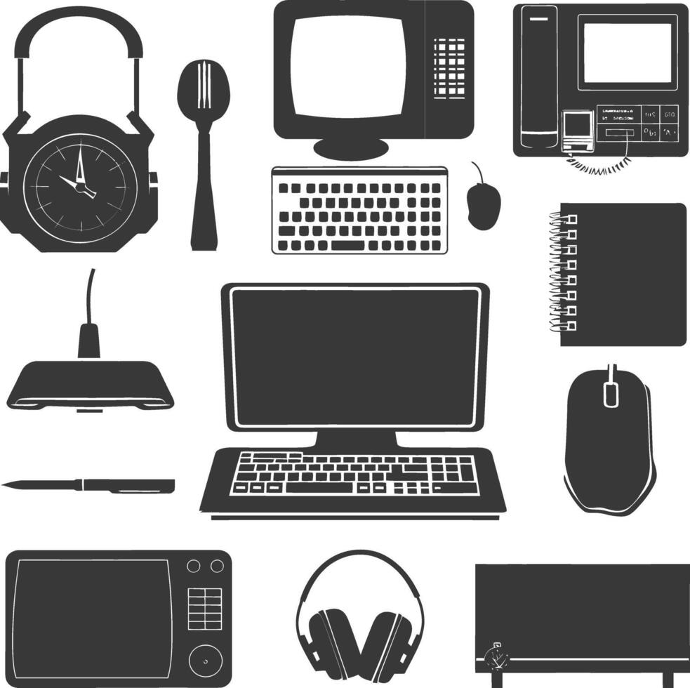 Silhouette office equipment black color only vector
