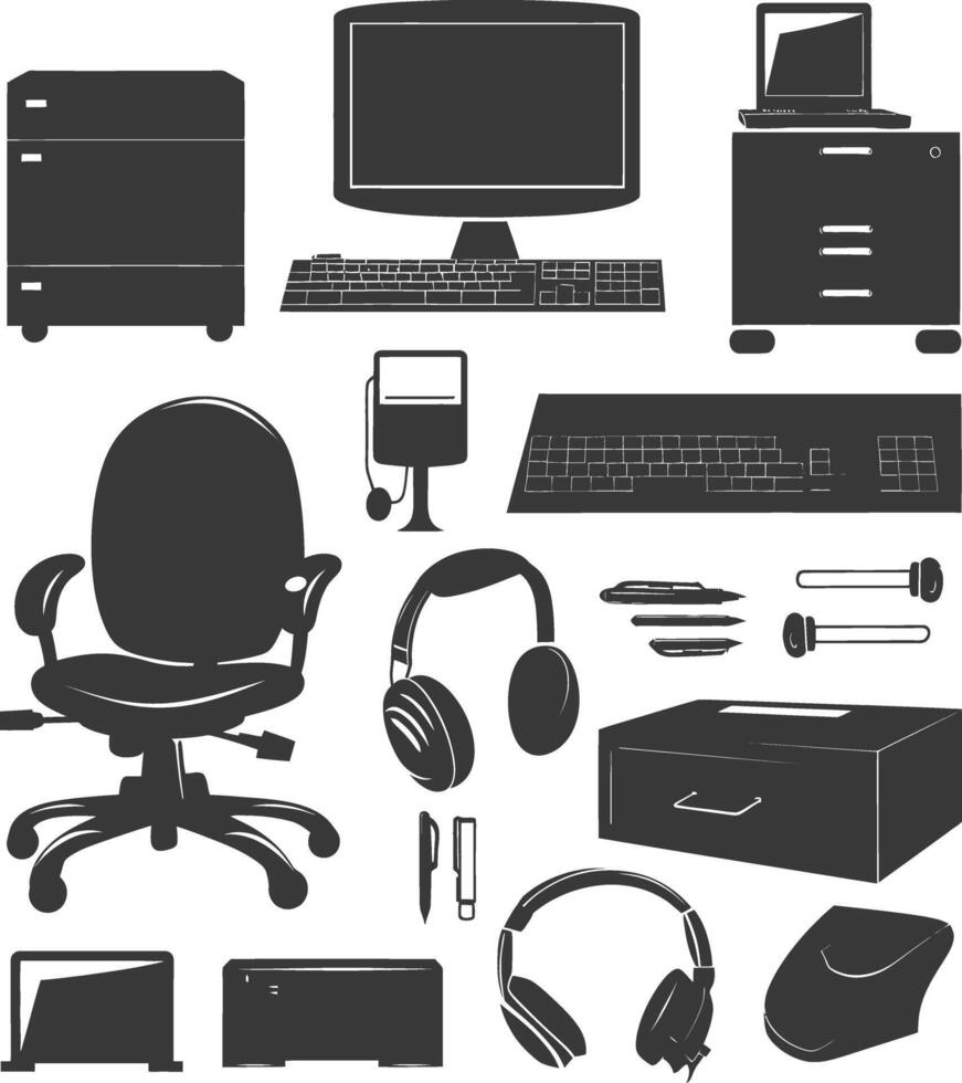 Silhouette office equipment black color only vector