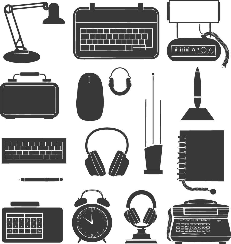 Silhouette office equipment black color only vector