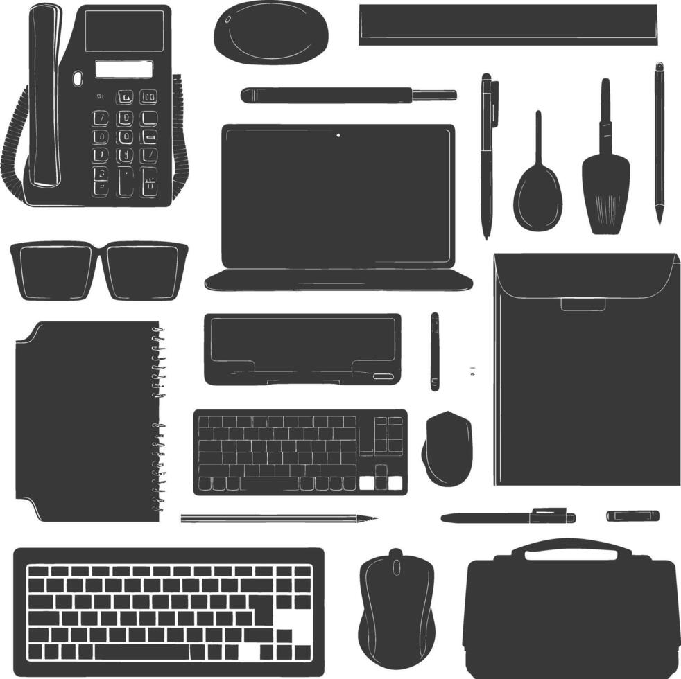 Silhouette office equipment black color only vector