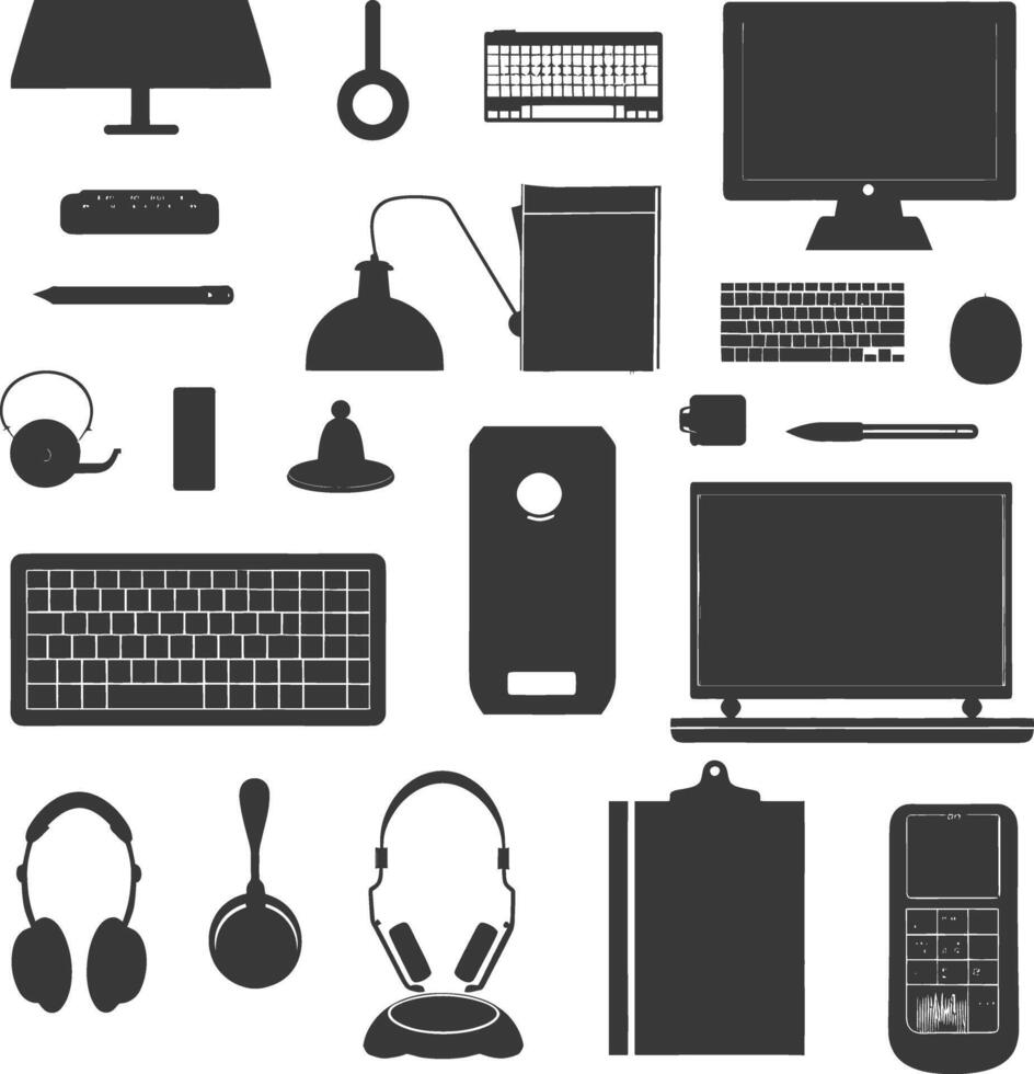 Silhouette office equipment black color only vector