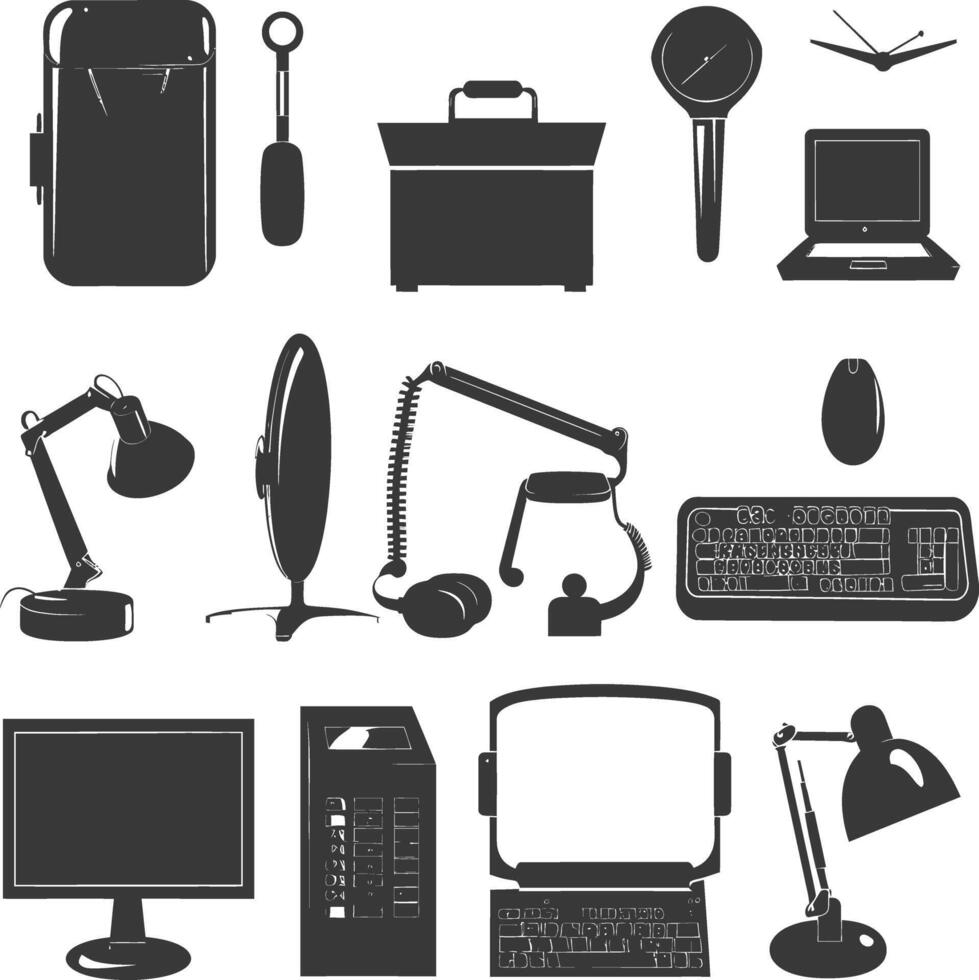 Silhouette office equipment black color only vector