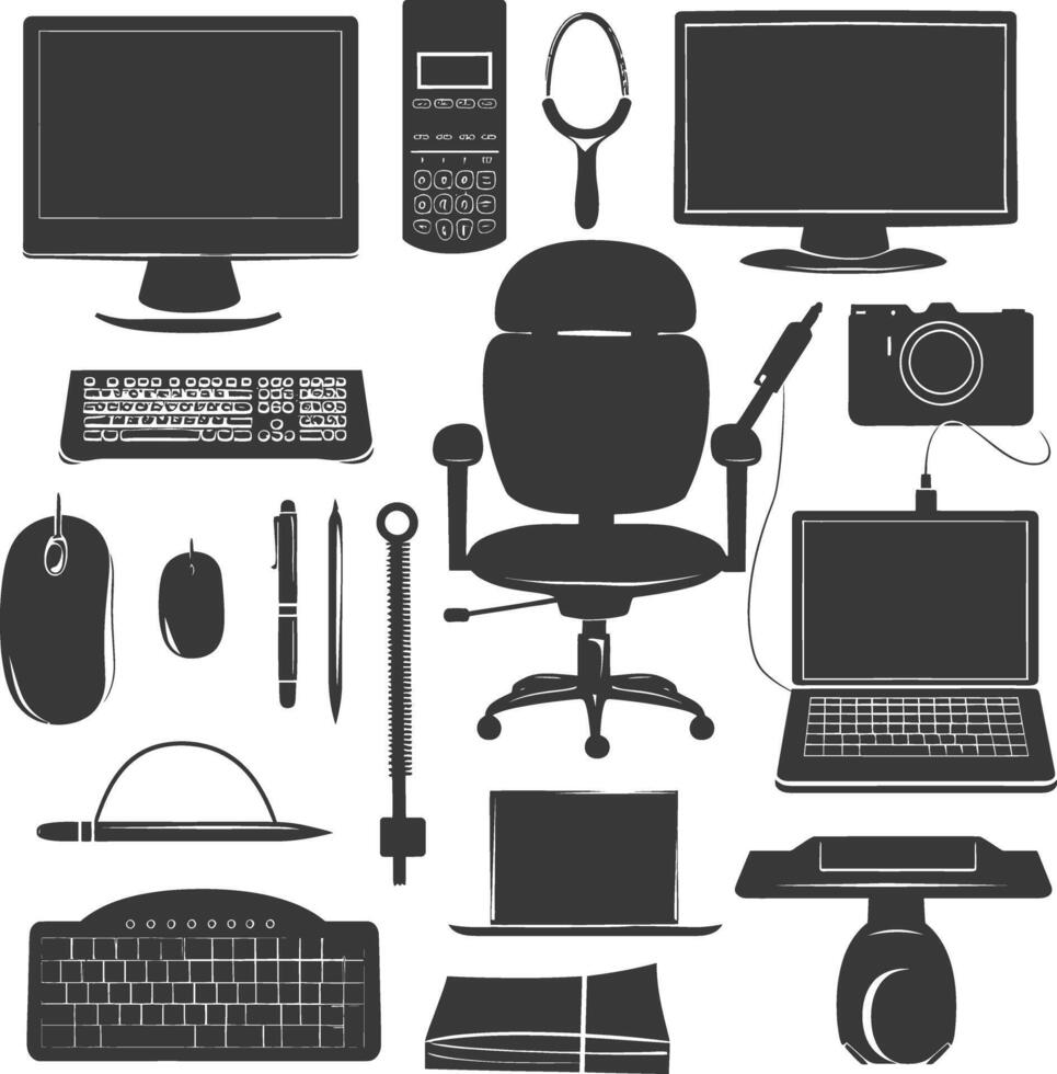 Silhouette office equipment black color only vector