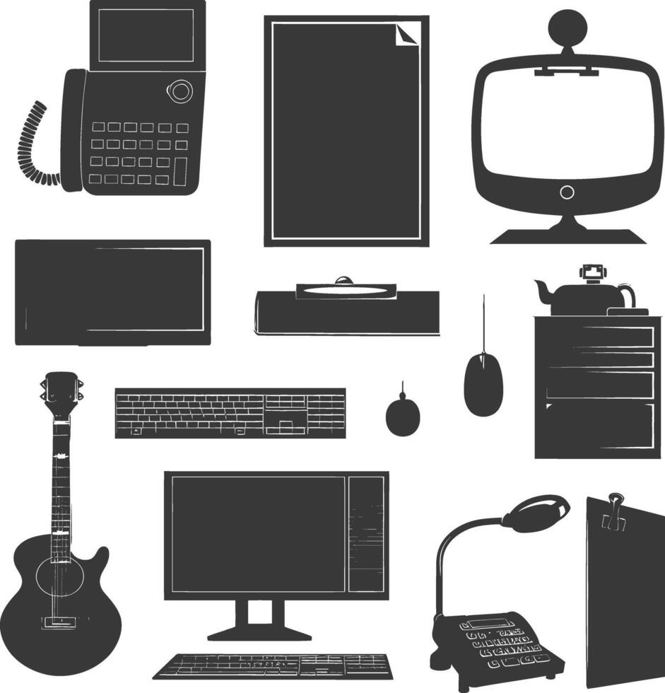 Silhouette office equipment black color only vector