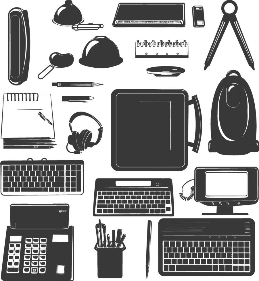 Silhouette office equipment black color only vector