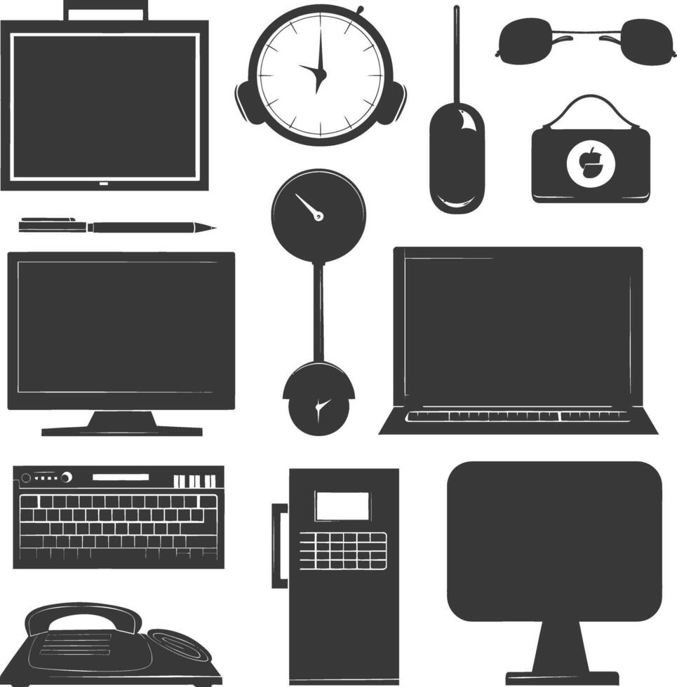 Silhouette office equipment black color only vector