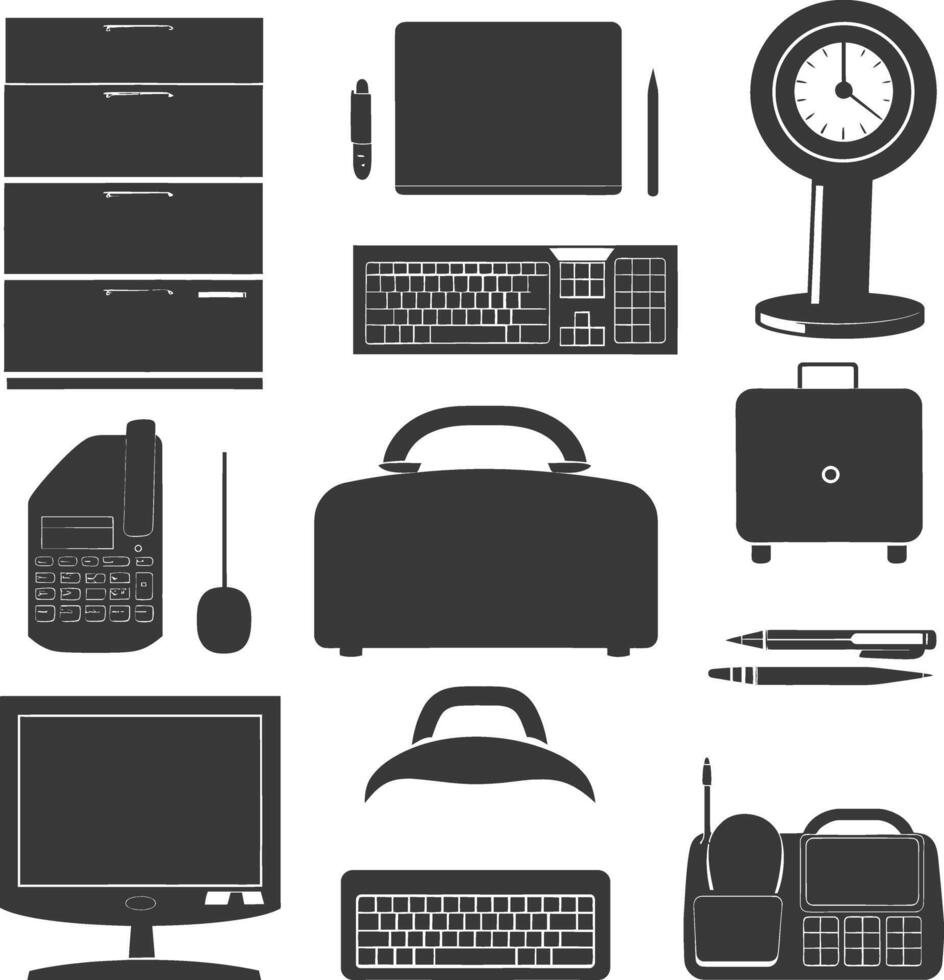 Silhouette office equipment black color only vector