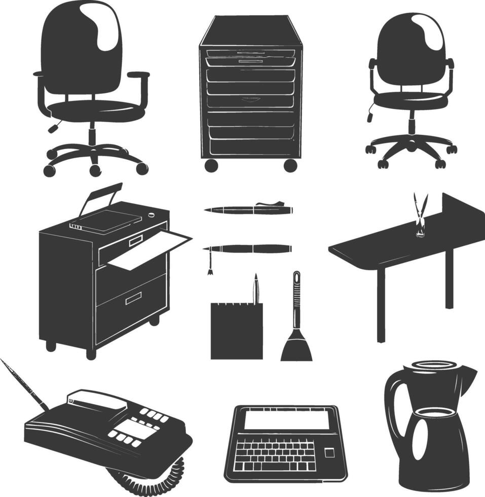 Silhouette office equipment black color only vector