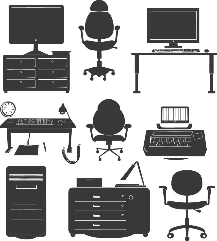Silhouette office equipment black color only vector