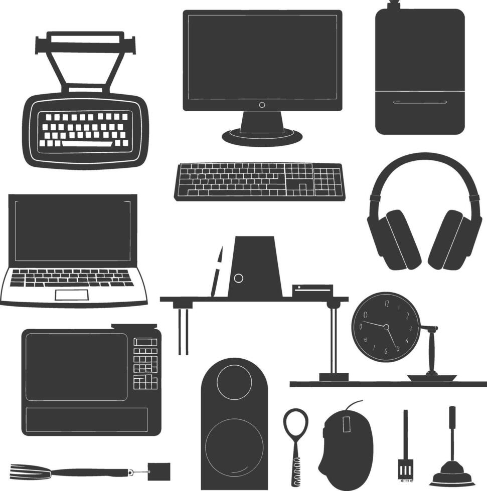 Silhouette office equipment black color only vector