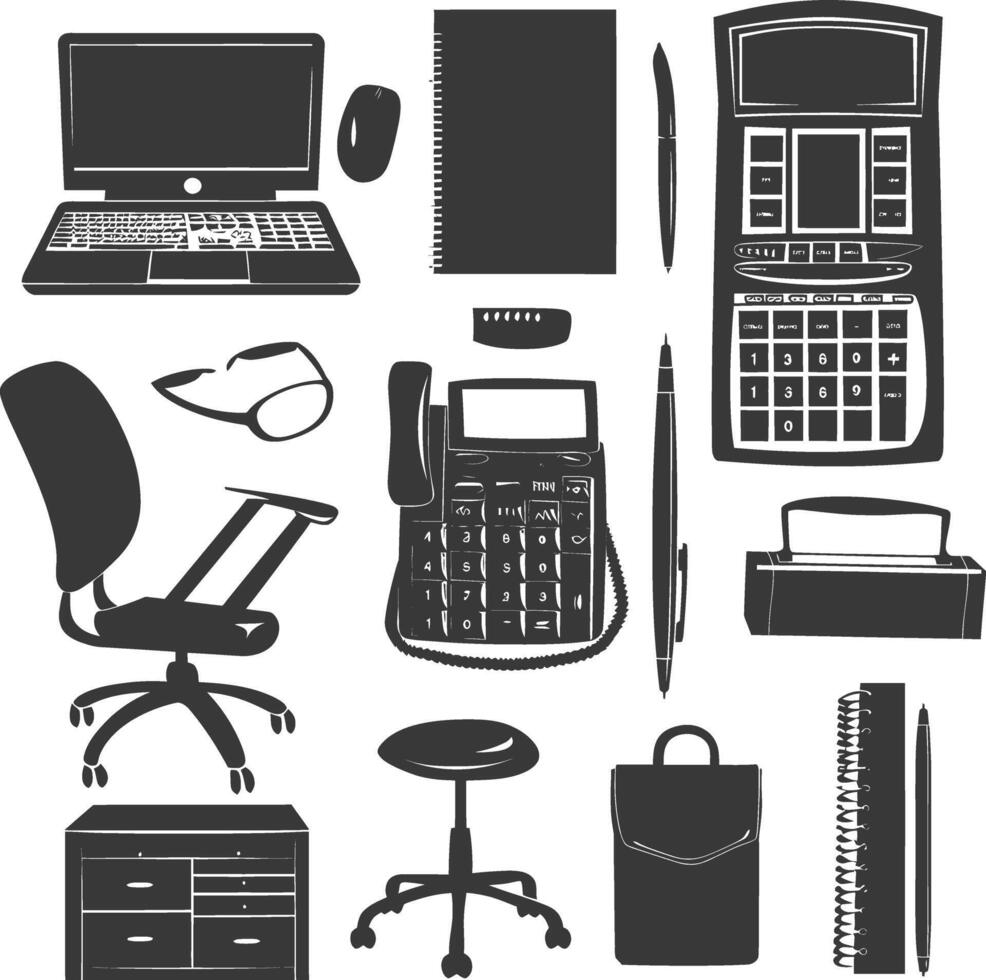 Silhouette office equipment black color only vector