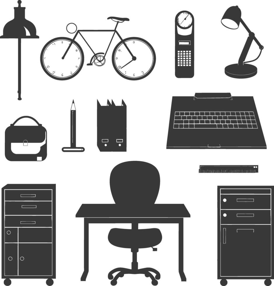 Silhouette office equipment black color only vector