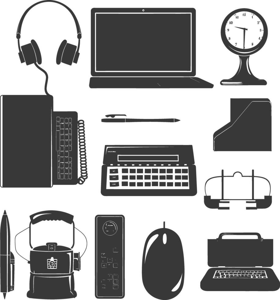 Silhouette office equipment black color only vector