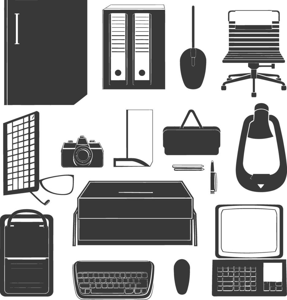 Silhouette office equipment black color only vector