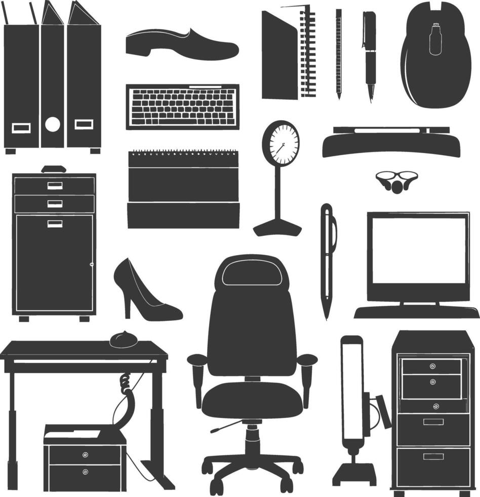 Silhouette office equipment black color only vector