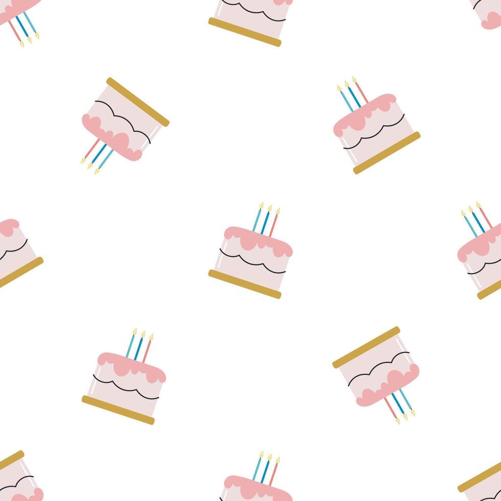 Seamless pattern with birthday cake. illustration in cartoon style. For card, posters, banners, printing on the pack, printing on clothes, fabric, wallpaper. vector