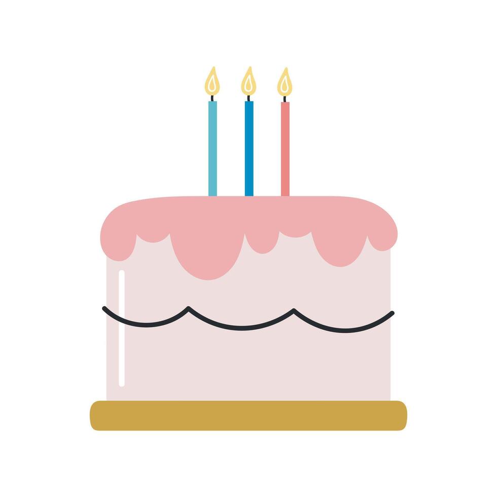 Cake with candles. Flat cartoon illustration isolated on white background. For birthday, party, card, printing. vector