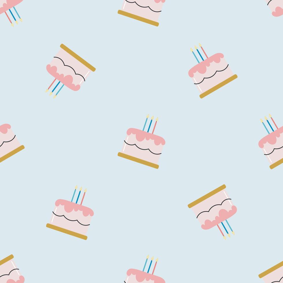 Seamless pattern with birthday cake. illustration in cartoon style. For card, posters, banners, printing on the pack, printing on clothes, fabric, wallpaper. vector