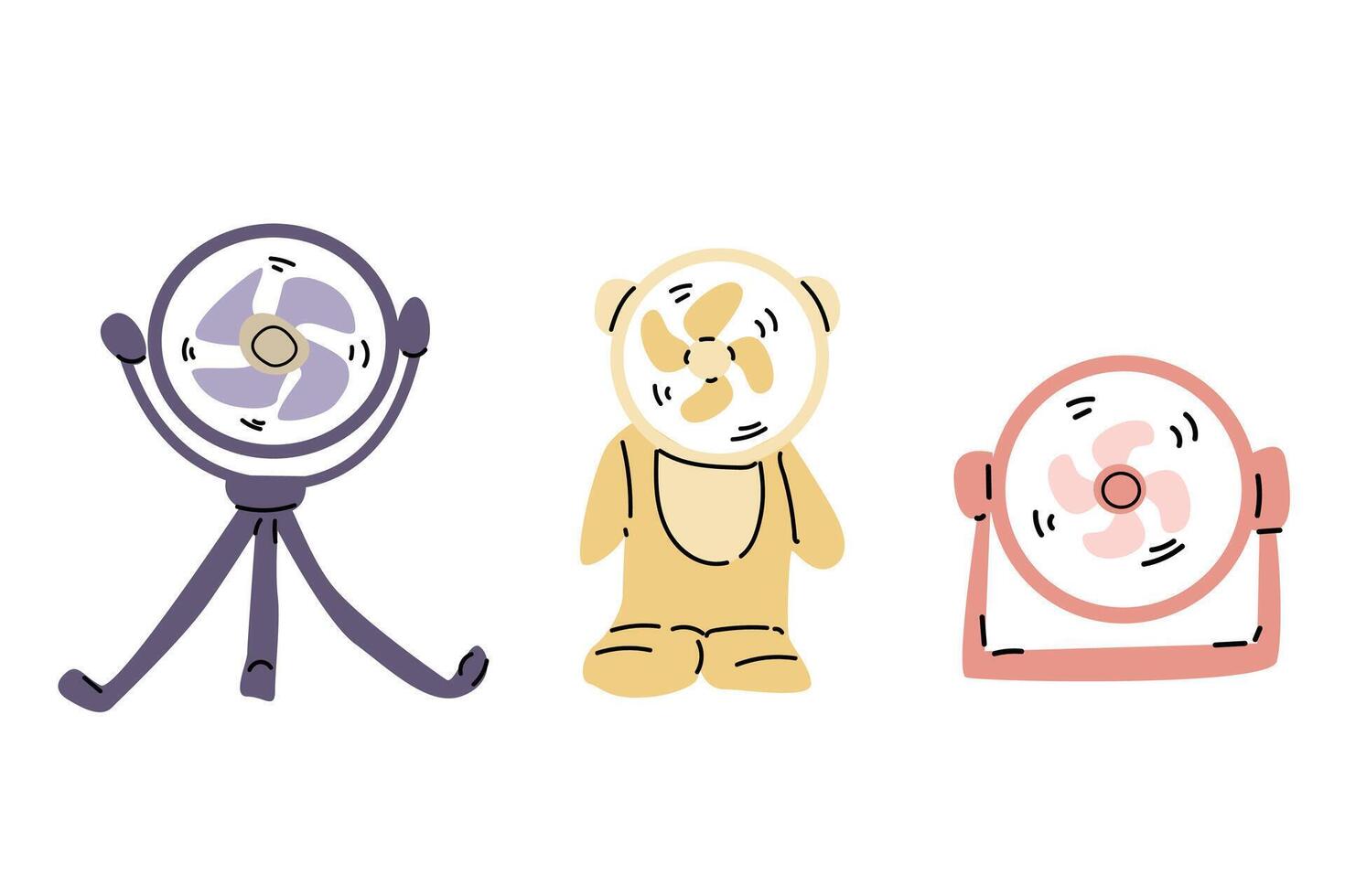 hand drawn simple portable fan - electric appliance. illustration of fan in pastel colors. vector