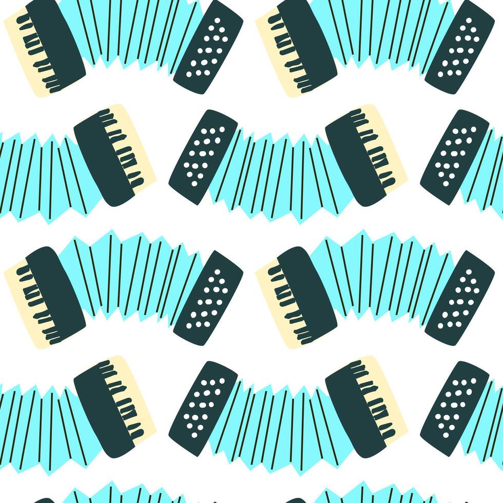 Seamless pattern for music festival. Bright background design with musical instrument accordeon vector