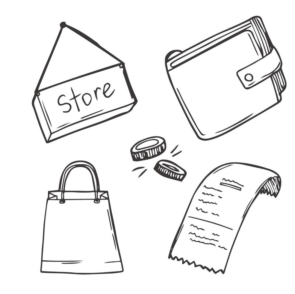 shopping doodles hand drawn set sketch vector