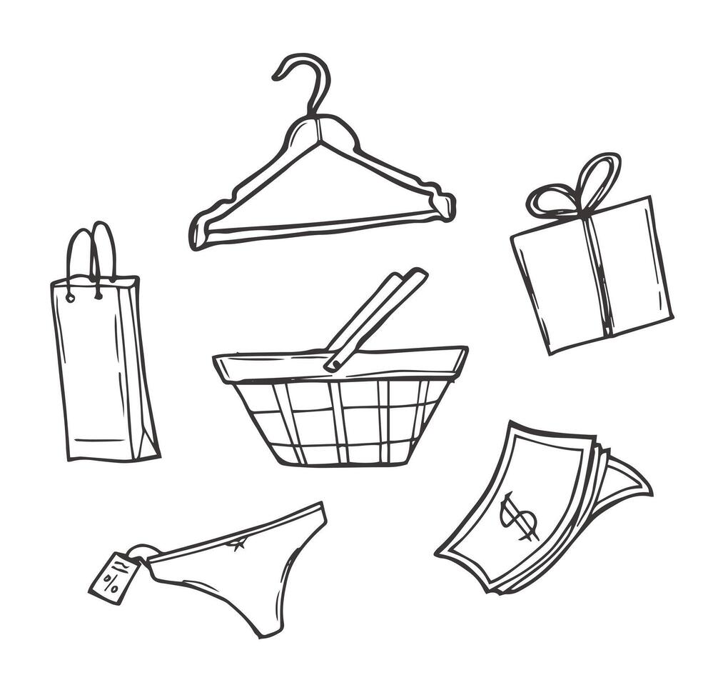 shopping doodles hand drawn set sketch vector