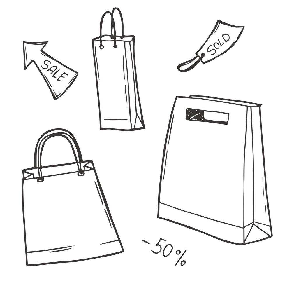 Set of Black Doodle Shopping Bags Icons vector