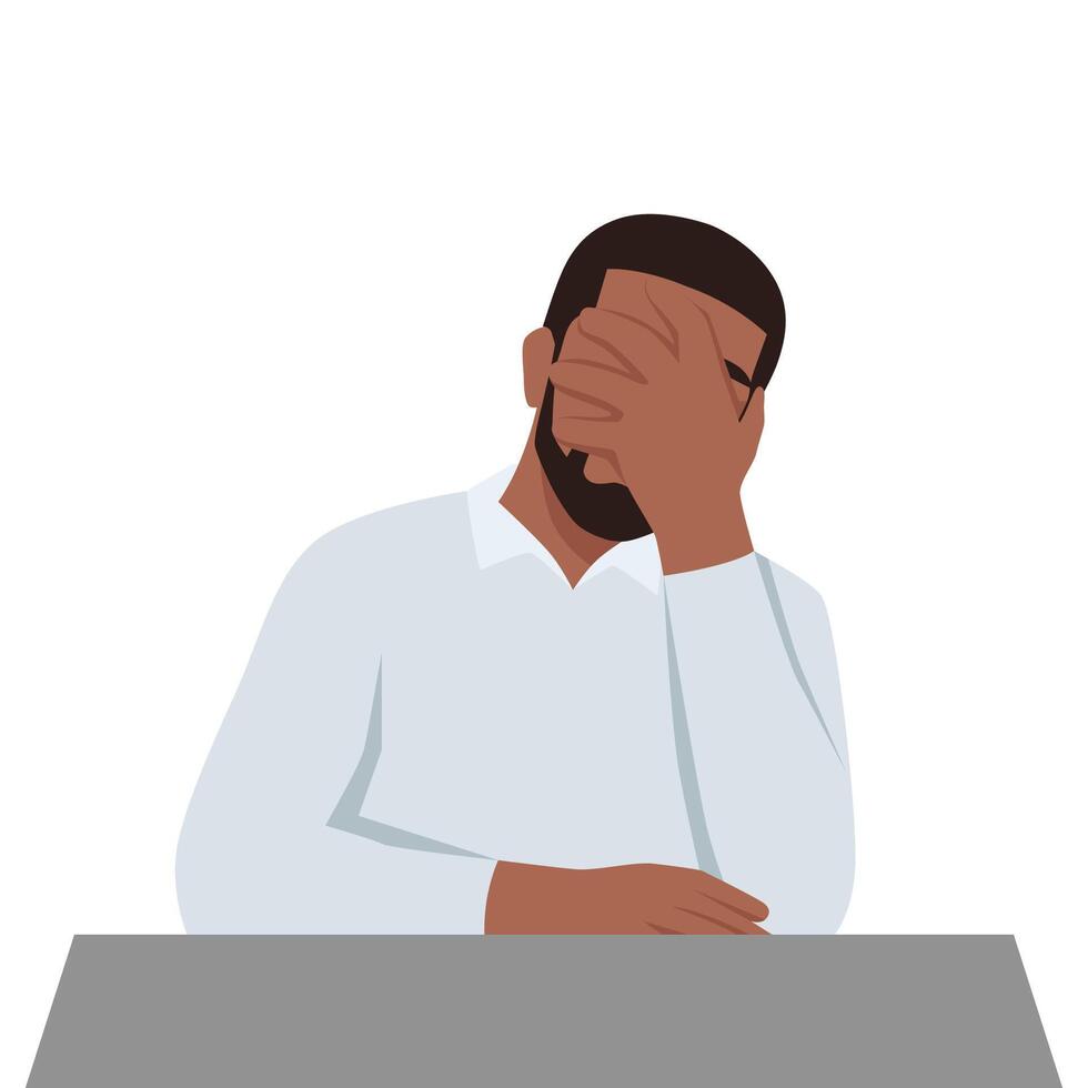 Young man with a gestures facepalm. Headache, disappointment or shame. vector