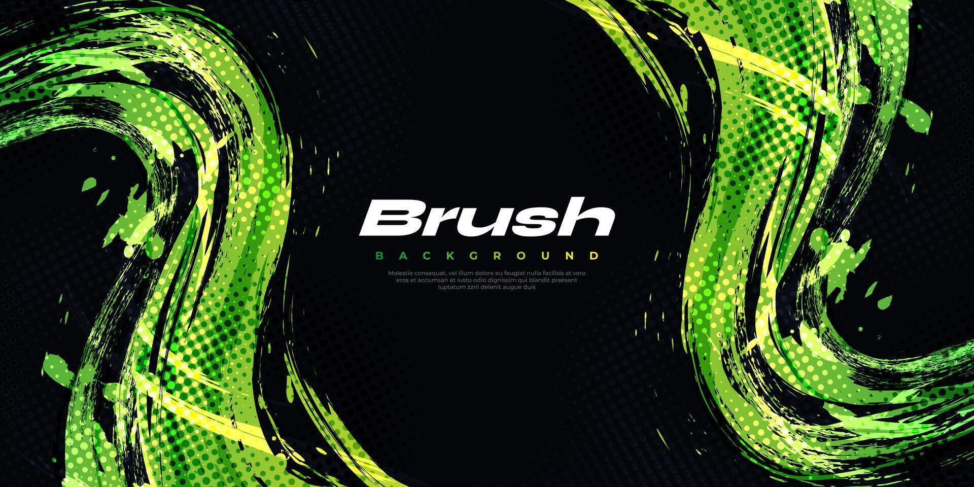 Green Lime Gradient Brush Texture Isolated on Black Background with Halftone Effect. Sport Background with Grunge Style vector