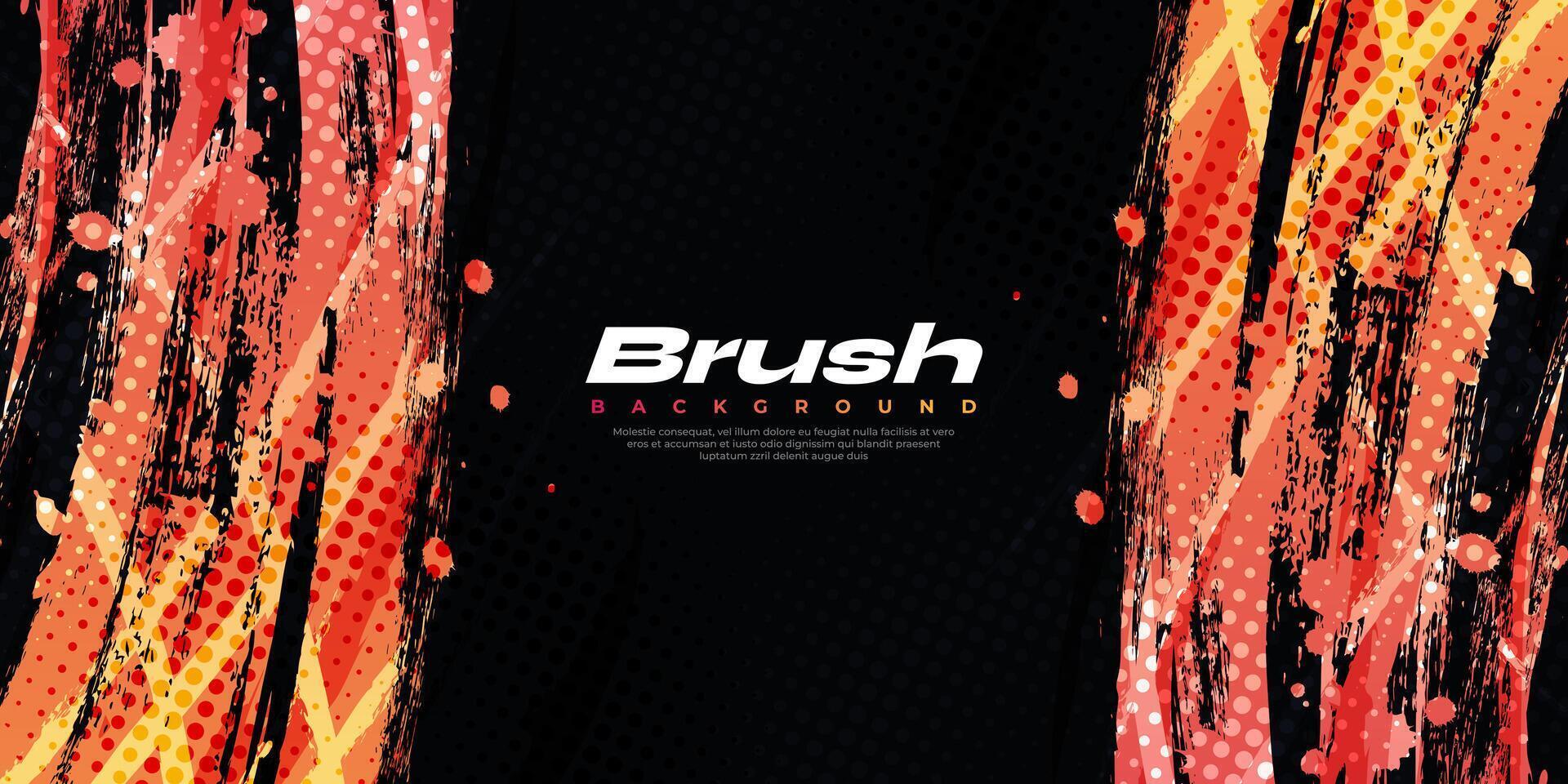 Orange Gradient Brush Texture Isolated on Black Background with Halftone Effect. Sport Background with Grunge Style vector