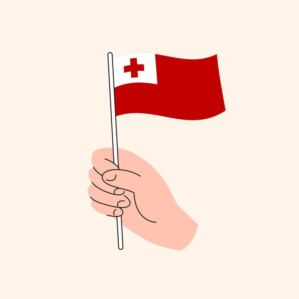 Cartoon Hand Holding Tongan Flag, Isolated Design. vector